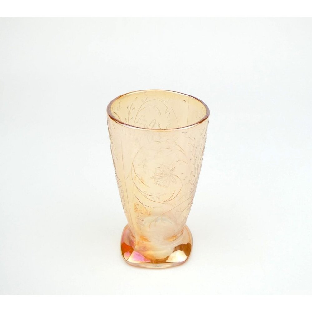 Jeanette Floragold Vintage Iridescent Amber Floral Design Glass Tumbler